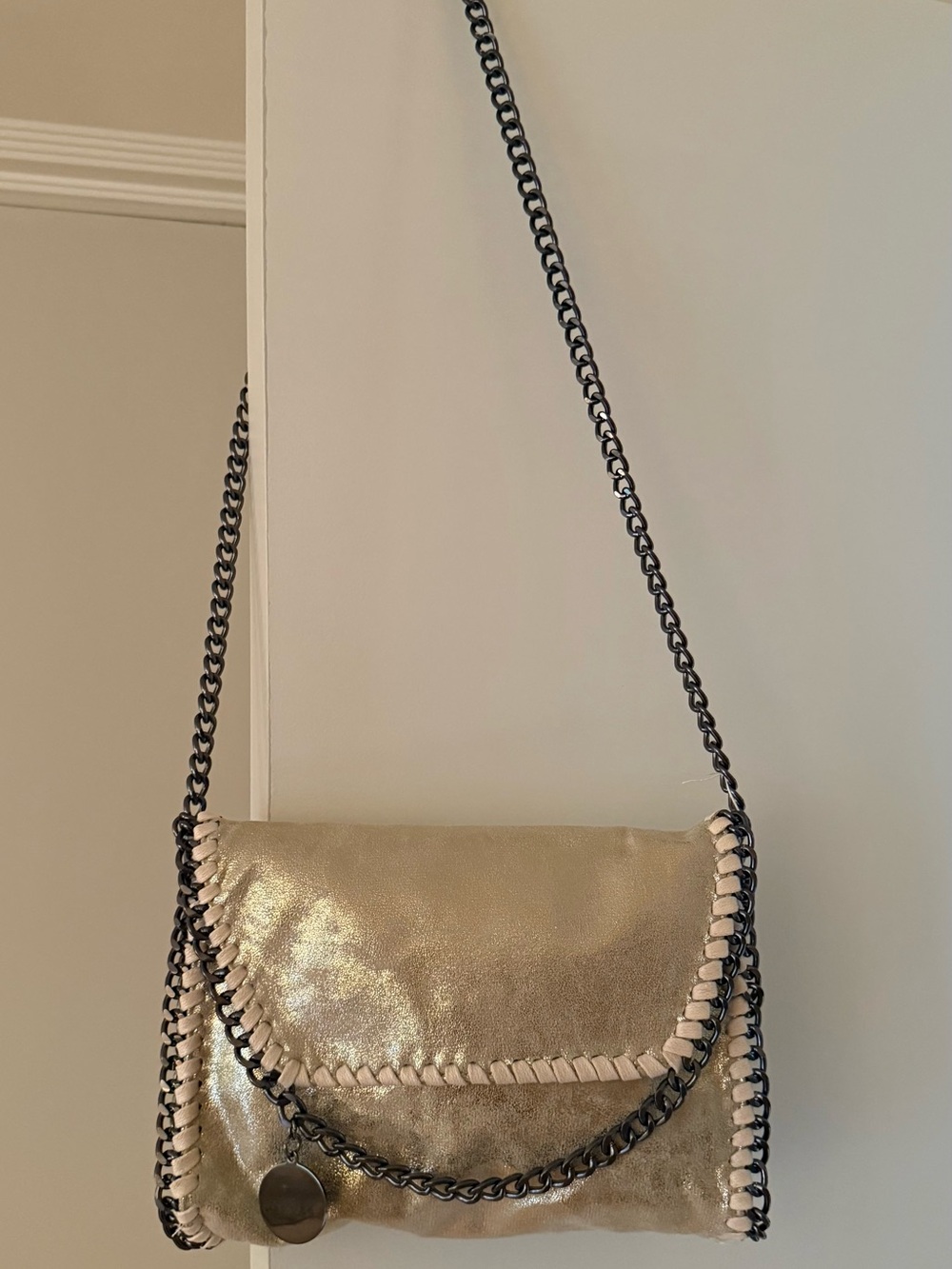 Metallic Cream Chain-Trim Shoulder Bag - Picture 2 of 6